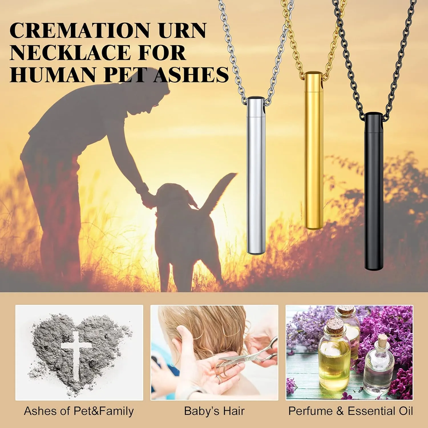 Richsteel Urn Necklaces for Ashes for Women Men Cremation Pendant Necklace for Ashes Dog/Cross Stainless Steel Memorial Jewelry
