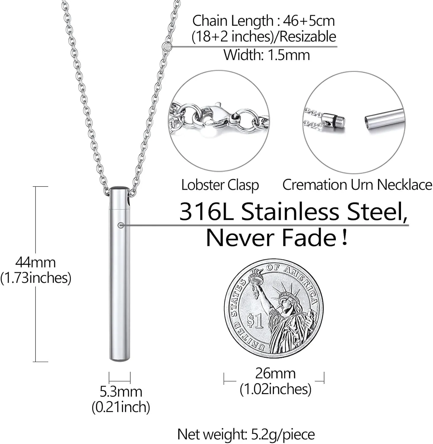 Richsteel Urn Necklaces for Ashes for Women Men Cremation Pendant Necklace for Ashes Dog/Cross Stainless Steel Memorial Jewelry