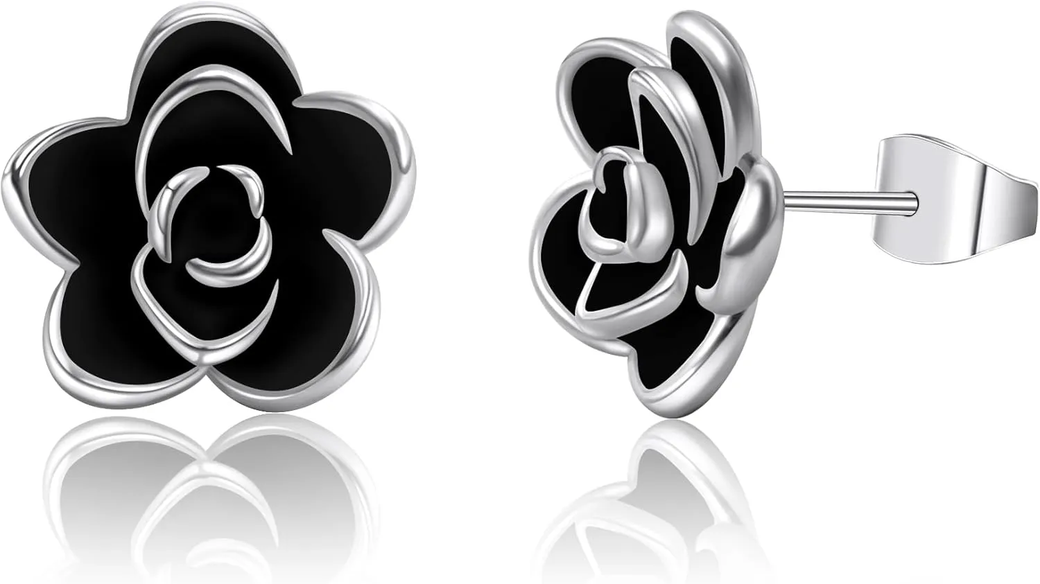 Rose Flower Stud Earrings for Women, 18K Gold Plated Enamel Craft Black Rose Flower Earrings Cute Earrings Jewelry Gifts for Mother's Day