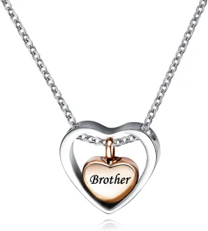 Rose Gold Double Heart Urn Necklaces for Ashes Brother Cremation Jewelry for Ashes Keepsake Memorial Pendant Jewelry