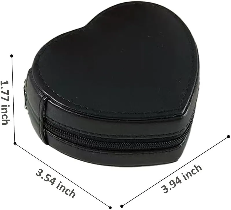 RT&BS Heart Shaped Travel Jewelry Box, Small Travel Jewelry Case for Rings Earrings Necklaces, Gifts for Women Girls (Black)
