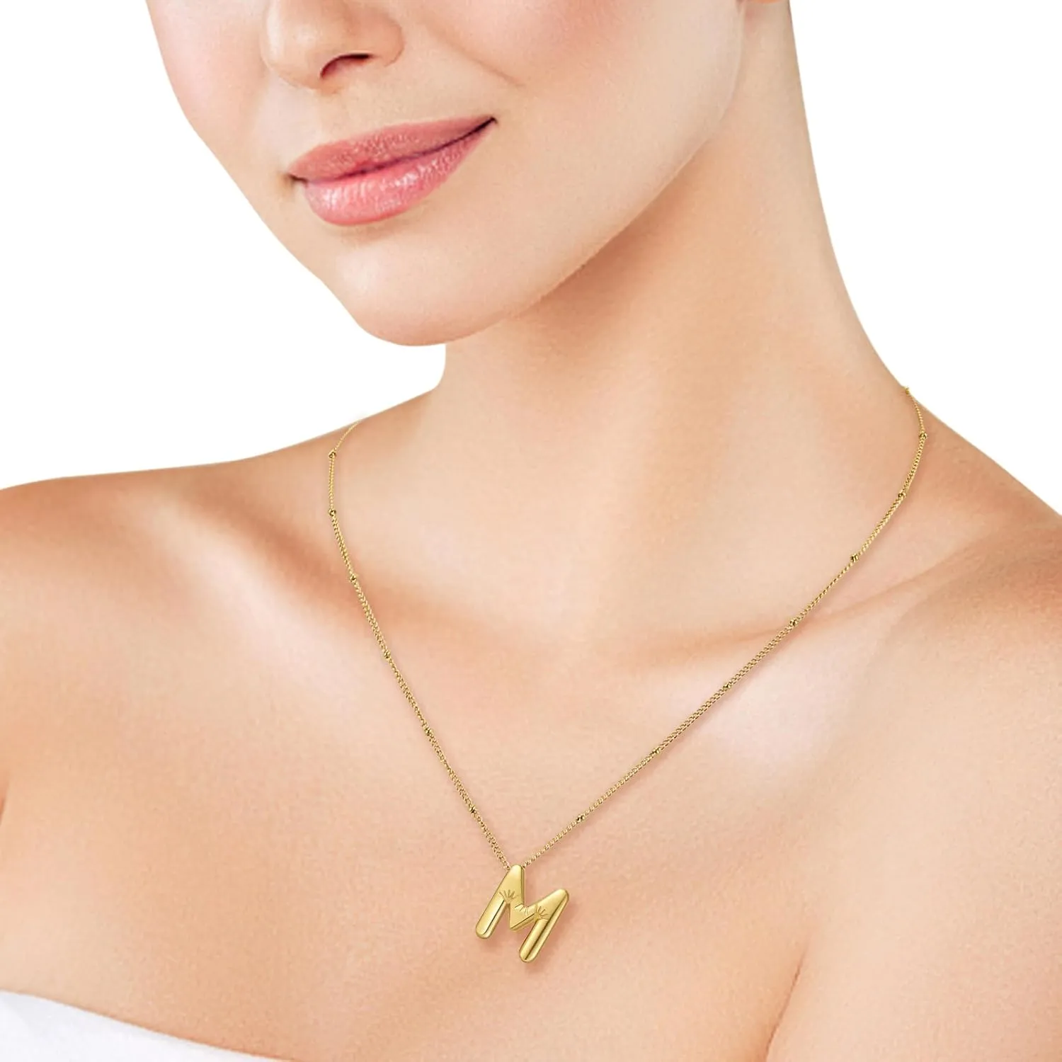 RWQIAN Initial Necklaces for Women Bubble,Gold Plated Initial A-Z Alphabet Pendant Necklace,Dainty Letter Puffy Name Personalized Jewelry Gifts for Girls