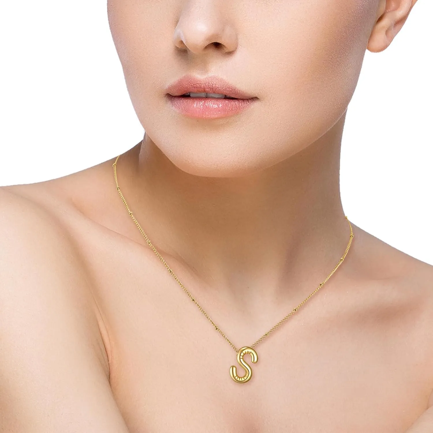 RWQIAN Initial Necklaces for Women Bubble,Gold Plated Initial A-Z Alphabet Pendant Necklace,Dainty Letter Puffy Name Personalized Jewelry Gifts for Girls