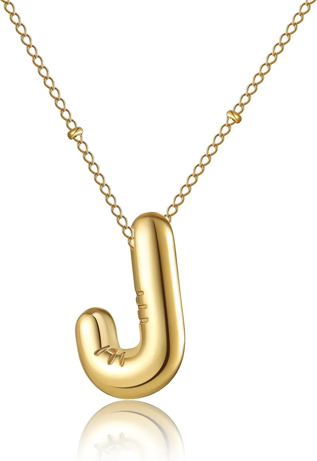 RWQIAN Initial Necklaces for Women Bubble,Gold Plated Initial A-Z Alphabet Pendant Necklace,Dainty Letter Puffy Name Personalized Jewelry Gifts for Girls