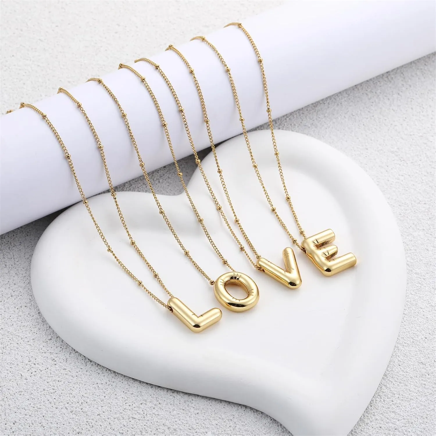RWQIAN Initial Necklaces for Women Bubble,Gold Plated Initial A-Z Alphabet Pendant Necklace,Dainty Letter Puffy Name Personalized Jewelry Gifts for Girls