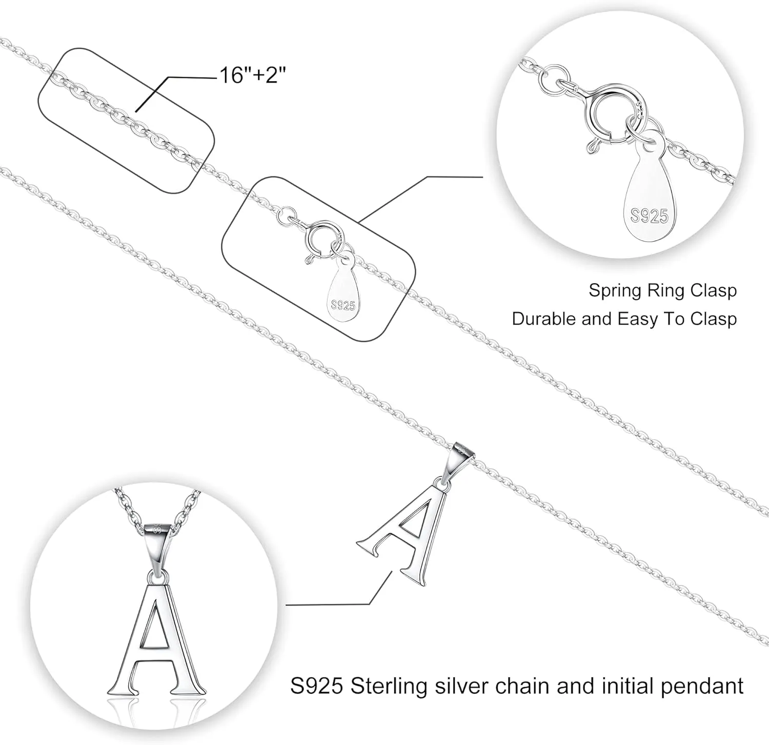 S925 Sterling Silver Initial Necklaces for Women, Dainty Hypoallergenic Initial Necklace Letter Initial Pendant S925 Sterling Silver initial Necklace for Women Jewelry Gifts