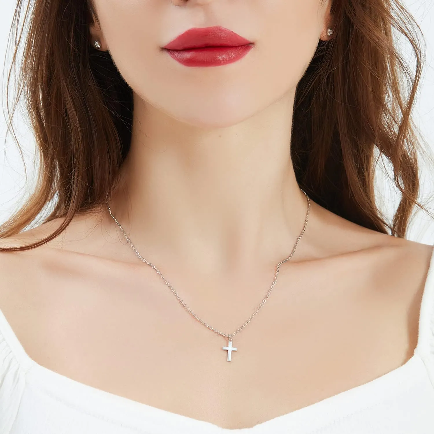 S925 Sterling Silver Tiny Cross Pendant Necklace for Women Dainty Cross Necklaces Mothers Day Birthday Gifts for Women
