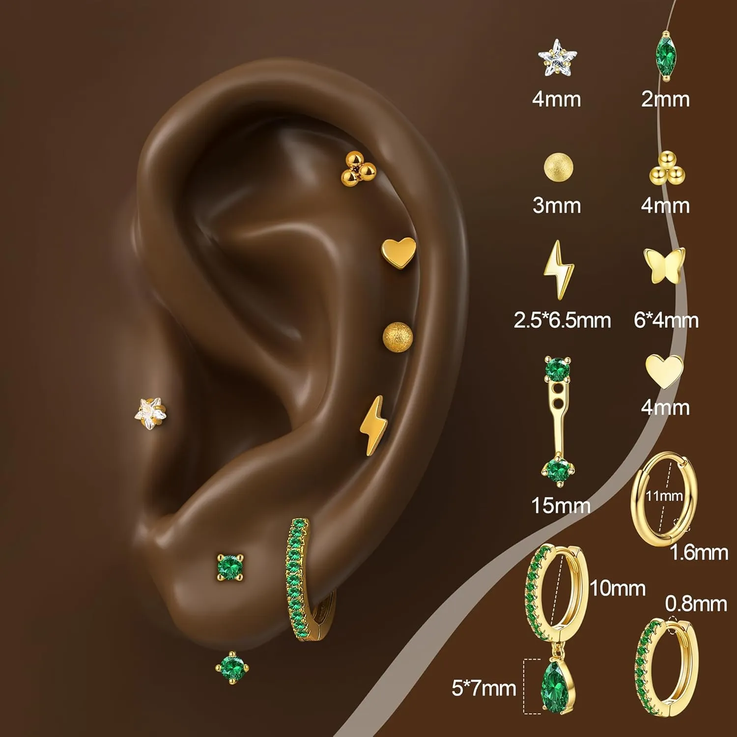 SAILIMUE Hypoallergenic Flat Back Earrings Gold Earrings Stacks Set Surgical Stainless Steel Cartilage Earring for Women Dainty Flatback Stud Small Hoop Earring Sets for Multiple Piercing