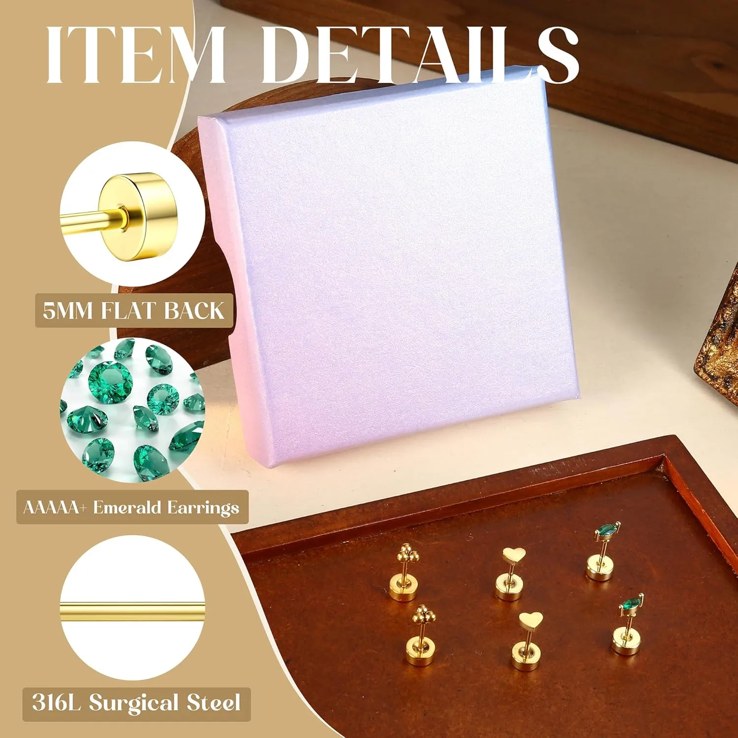 SAILIMUE Hypoallergenic Flat Back Earrings Gold Earrings Stacks Set Surgical Stainless Steel Cartilage Earring for Women Dainty Flatback Stud Small Hoop Earring Sets for Multiple Piercing