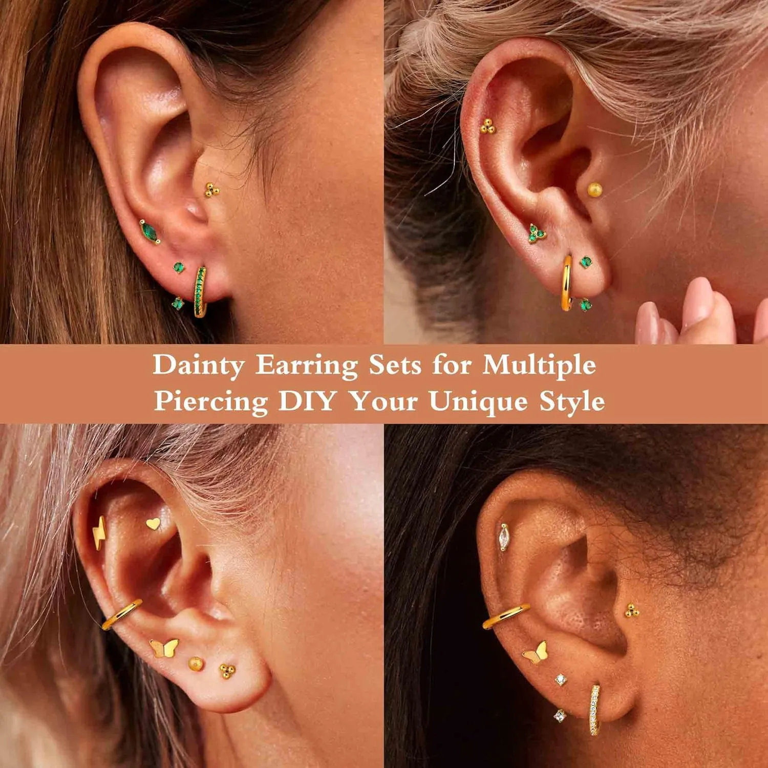 SAILIMUE Hypoallergenic Flat Back Earrings Gold Earrings Stacks Set Surgical Stainless Steel Cartilage Earring for Women Dainty Flatback Stud Small Hoop Earring Sets for Multiple Piercing