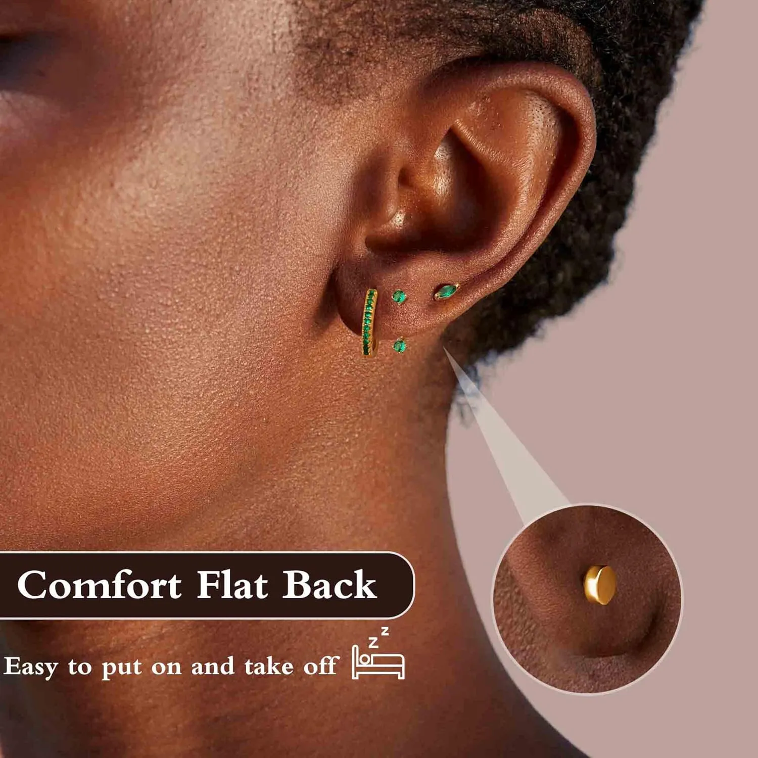 SAILIMUE Hypoallergenic Flat Back Earrings Gold Earrings Stacks Set Surgical Stainless Steel Cartilage Earring for Women Dainty Flatback Stud Small Hoop Earring Sets for Multiple Piercing
