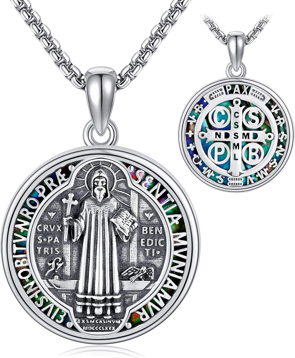 Saint Benedict Necklace S925 Sterling Silver St Benedict Medal Pendant Necklaces Religious Jewelry Gifts for Men Women