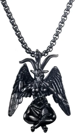 Satanic Necklace, Sigil of Baphomet Necklace, Stainless Steel Satan Church Jewelry, 3D Devil Demon Satan Goat Necklaces for Men Women