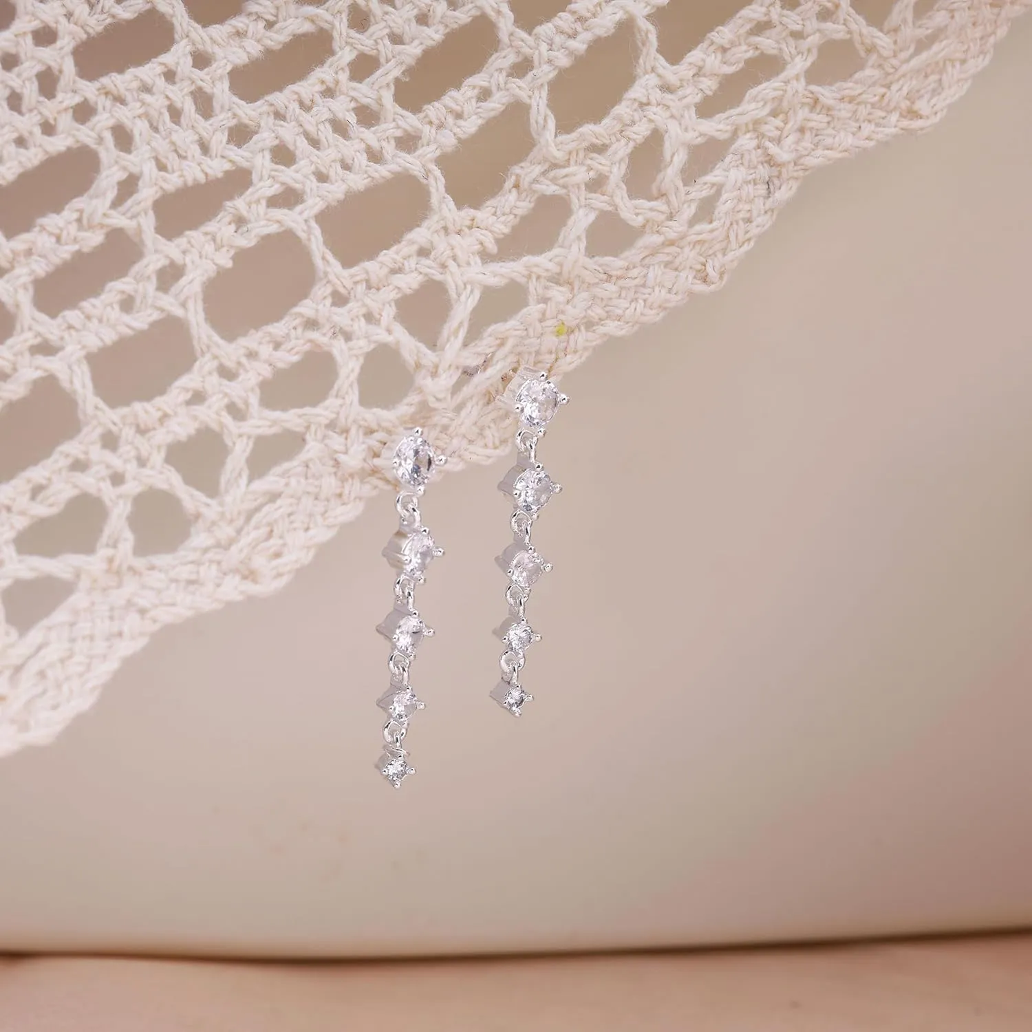 Silver Earrings for Women,Dainty Dangle Earrings Silver Plated Drop Earrings for Women Trendy Hypoallergenic CZ Stud Earrings Wedding Pearl Earrings Dangling Cute Small Hoop Earrings Jewelry
