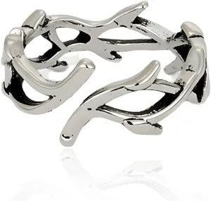 Silver Thorns Ring for Men Women Irregular Branch Ring Adjustable Crown of Thorns Band Rings Gothic Jewelry