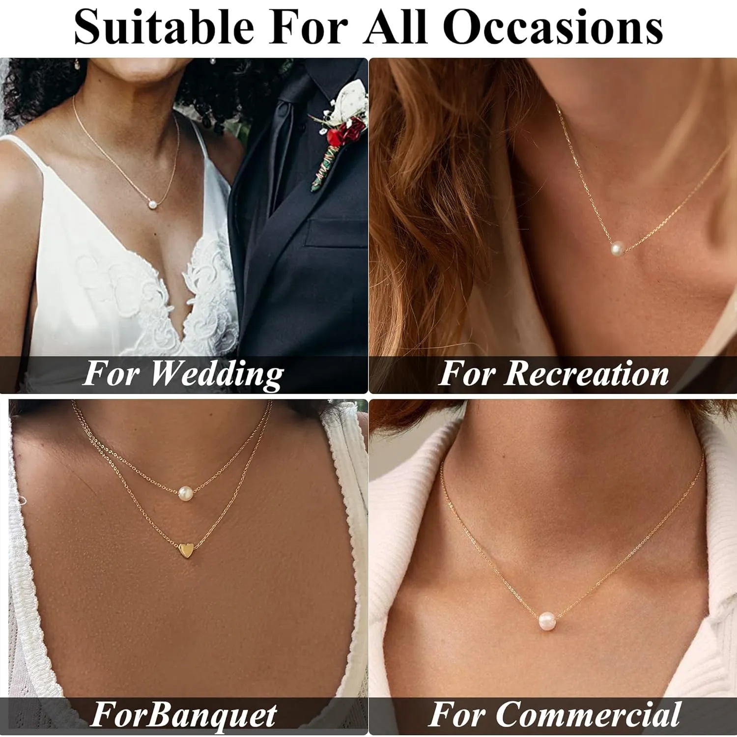 Single Pearl Necklace, 8MM Pearl Pendant Necklaces for Women 14K Gold Dainty Strands Necklace Simple Floating Pearl Charm Gifts for Women as Girlfriend Brides Birthday Gifts