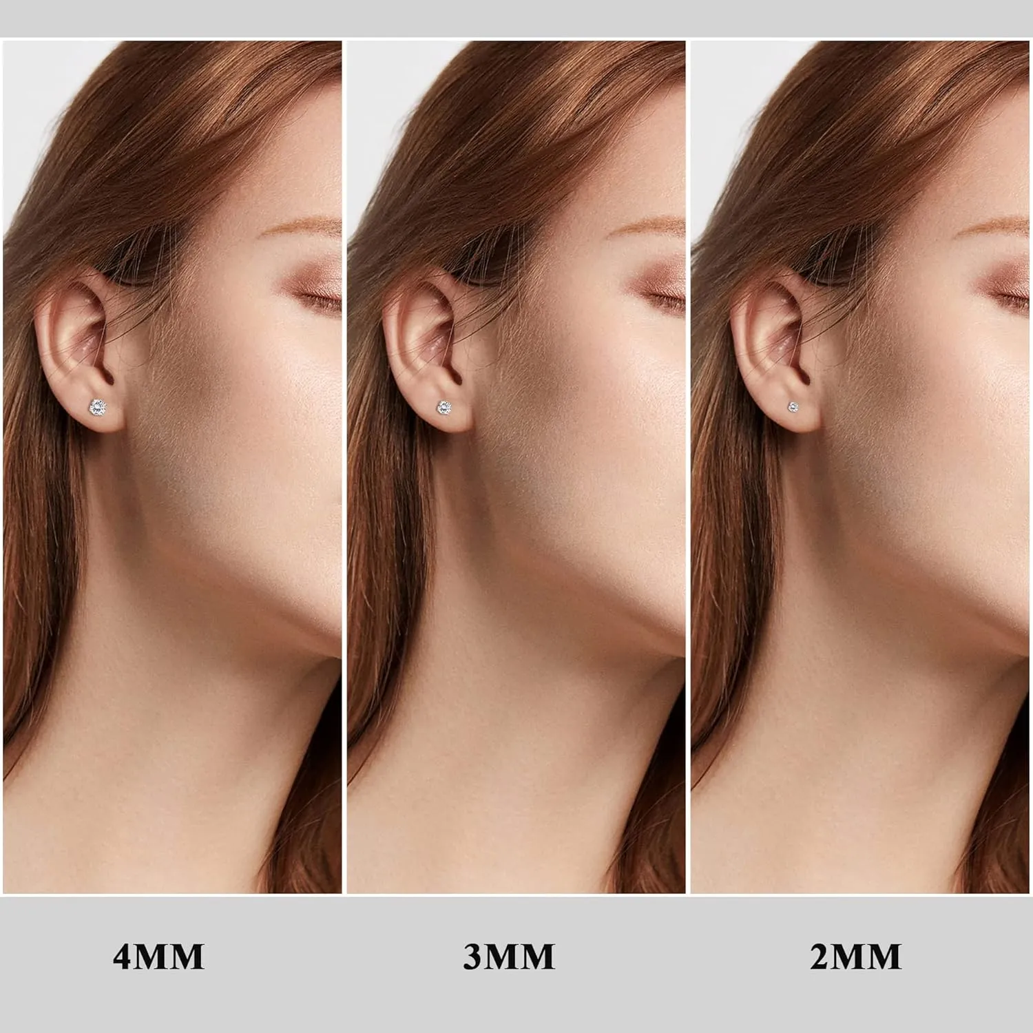 Sllaiss 3 Pairs 5A Cubic Zirconia Earrings Studs 925 Sterling Silver 3 4 Prong Round CZ Cartilage Earrings Stud White Gold Plated CZ Stud Earrings For Women Men 2mm 3mm 4mm