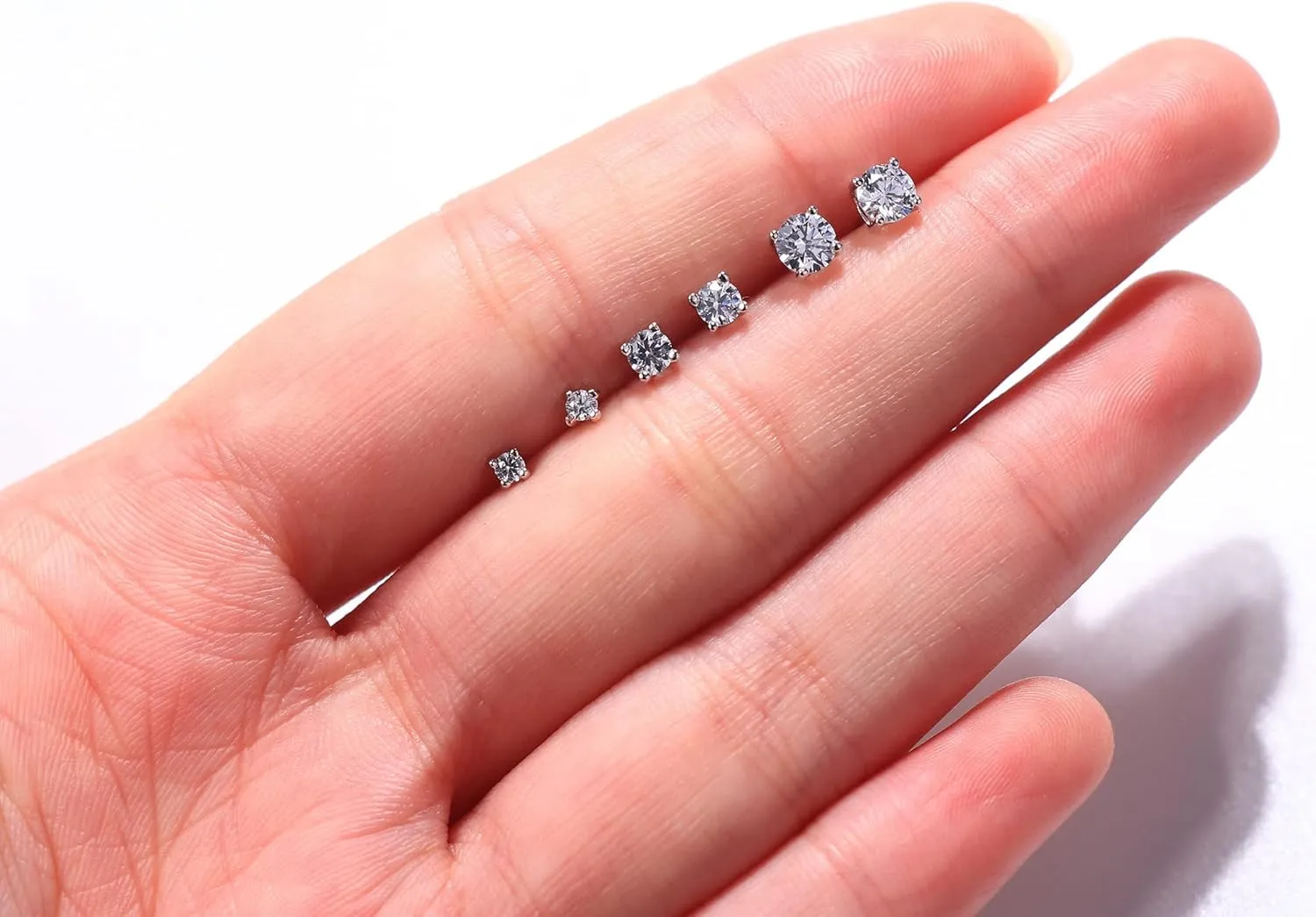 Sllaiss 3 Pairs 5A Cubic Zirconia Earrings Studs 925 Sterling Silver 3 4 Prong Round CZ Cartilage Earrings Stud White Gold Plated CZ Stud Earrings For Women Men 2mm 3mm 4mm