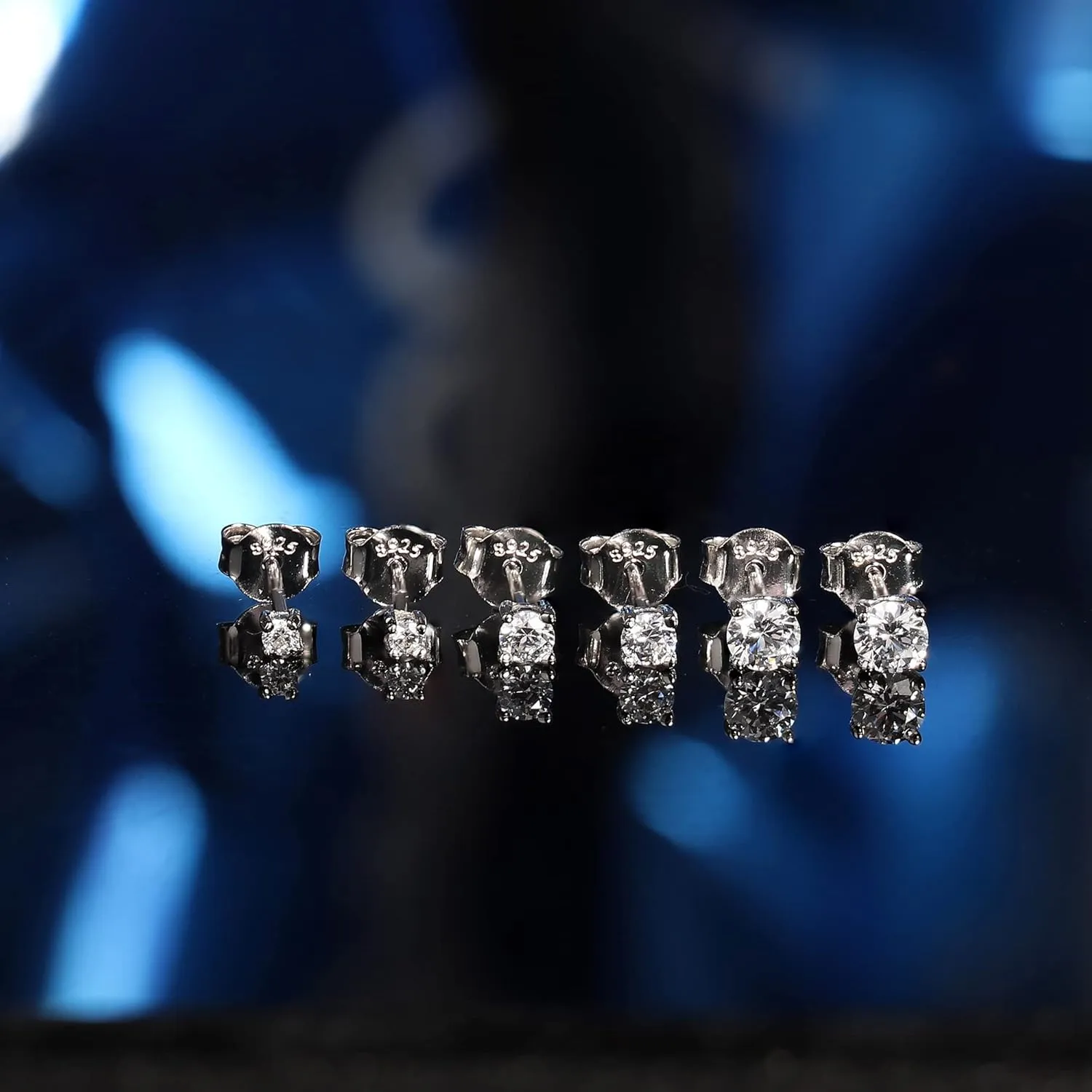 Sllaiss 3 Pairs 5A Cubic Zirconia Earrings Studs 925 Sterling Silver 3 4 Prong Round CZ Cartilage Earrings Stud White Gold Plated CZ Stud Earrings For Women Men 2mm 3mm 4mm