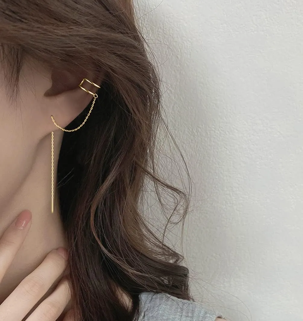 SLUYNZ 925 Sterling Silver Cuff Earrings Threader Chain for Women Crawler Earrings Wrap Earrings