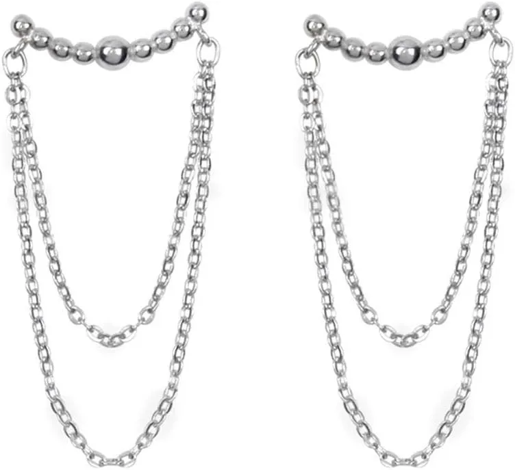 SLUYNZ 925 Sterling Silver Dangle Earrings Chain for Women Dangling Tassel Earrings Tiny Balls Stud