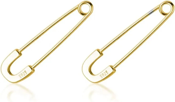 SLUYNZ 925 Sterling Silver Safety Pin Hoop Earrings for Women Minimalist 1.4" Hoop Earrings Dangle (E-Safety Pin Hoop/Gold)