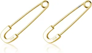 SLUYNZ 925 Sterling Silver Safety Pin Hoop Earrings for Women Minimalist 1.4" Hoop Earrings Dangle (E-Safety Pin Hoop/Gold)