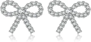 SLUYNZ Solid 925 Sterling Silver 1.7CM Bow Stud Earrings for Women Teens Sparkling CZ Bowknot Earrings Stud