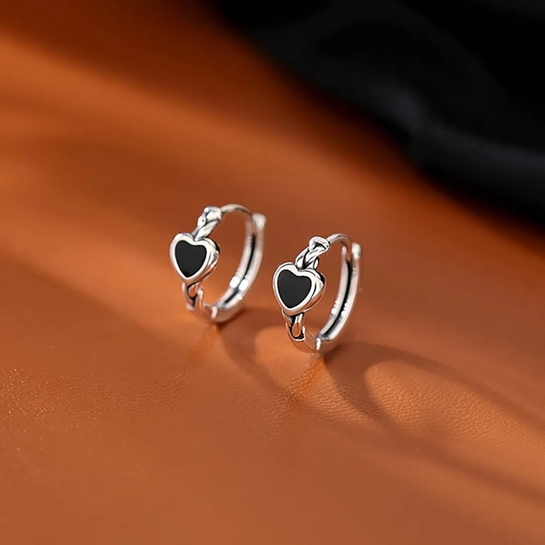 SLUYNZ Solid 925 Sterling Silver Black Heart Hoop Earrings for Women Teens Girls Heart Huggie Earrings Hoop