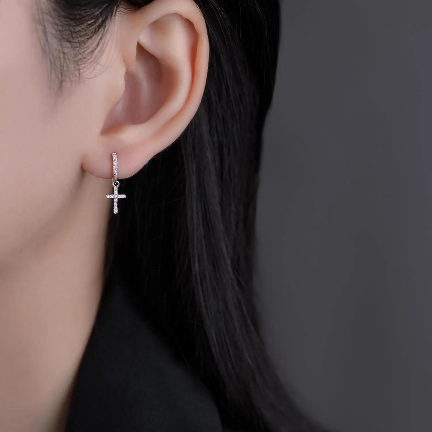 SLUYNZ Solid 925 Sterling Silver Cross Hoop Earrings for Women Teens Small CZ Hoop Earrings Huggie Drop
