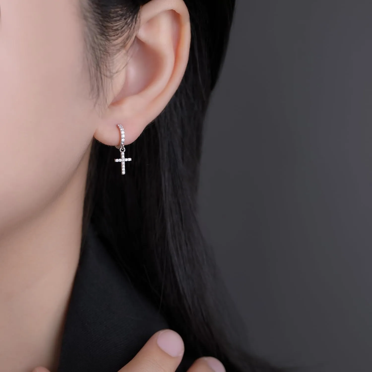 SLUYNZ Solid 925 Sterling Silver Cross Hoop Earrings for Women Teens Small CZ Hoop Earrings Huggie Drop