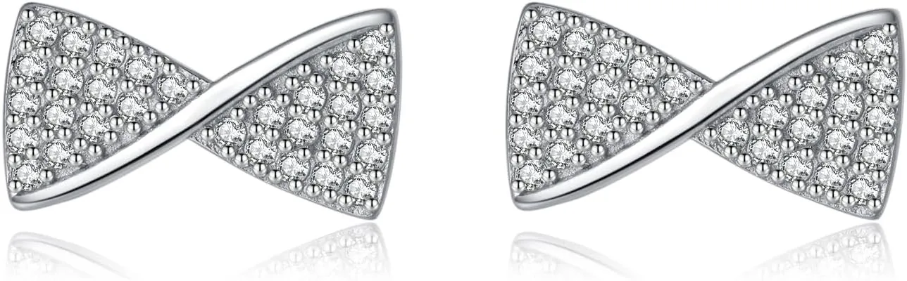 SLUYNZ Solid 925 Sterling Silver CZ Bow Earrings Stud for Women Teens Bowknot Stud Earrings