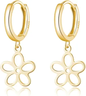 SLUYNZ Solid 925 Sterling Silver Flower Hoop Earrings for Women Teens Hollow Flower Hoop Earrings Huggie