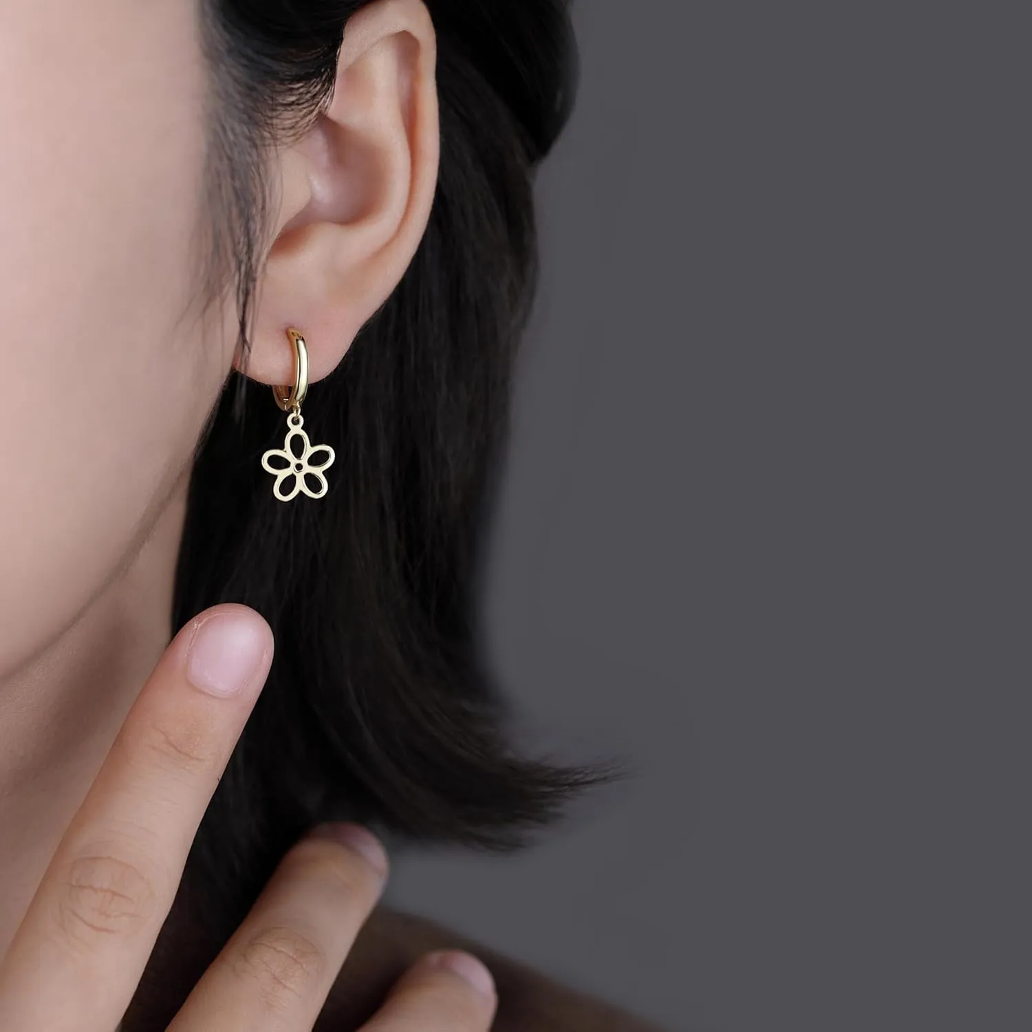 SLUYNZ Solid 925 Sterling Silver Flower Hoop Earrings for Women Teens Hollow Flower Hoop Earrings Huggie