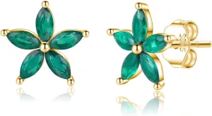 SLUYNZ Solid 925 Sterling Silver Green CZ Flower Earrings Stud for Women Teens Flower Stud Earrings Post