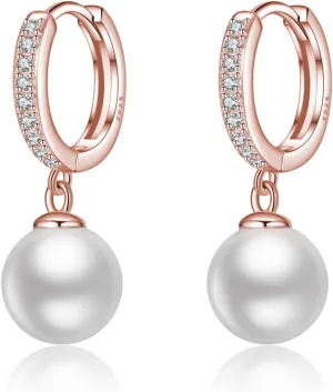 SLUYNZ Solid 925 Sterling Silver Pearls Hoop Earrings for Women Teens Wedding Pearls Earrings Hoop Earrings Huggie