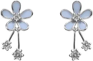 SLUYNZ Solid 925 Sterling Silver Pretty Flowers Earrings Studs for Women Teens Elegant CZ Flowers Studs Earrings