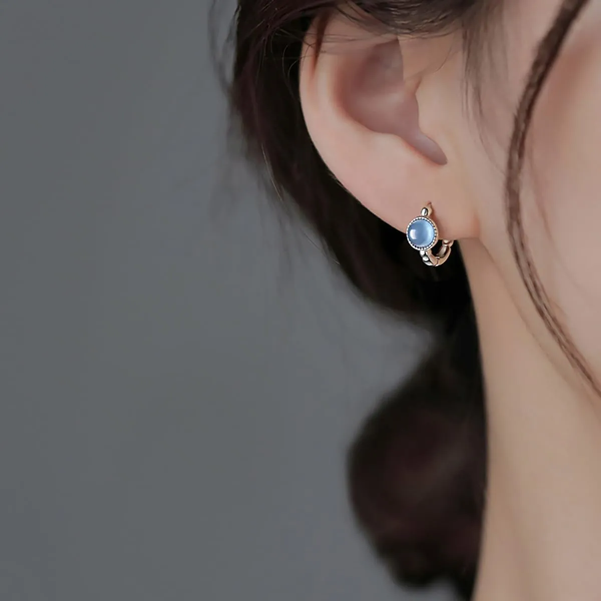 SLUYNZ Solid 925 Sterling Silver Synthetic Blue Gemstone Hoop Earrings for Women Teens Aquamarine Hoop Earrings Huggie