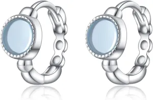 SLUYNZ Solid 925 Sterling Silver Synthetic Blue Gemstone Hoop Earrings for Women Teens Aquamarine Hoop Earrings Huggie