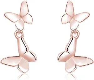 SLUYNZ Solid 925 Sterling Silver Tiny Butterfly Studs Earrings for Women Teens Double Butterfly Studs Earrings