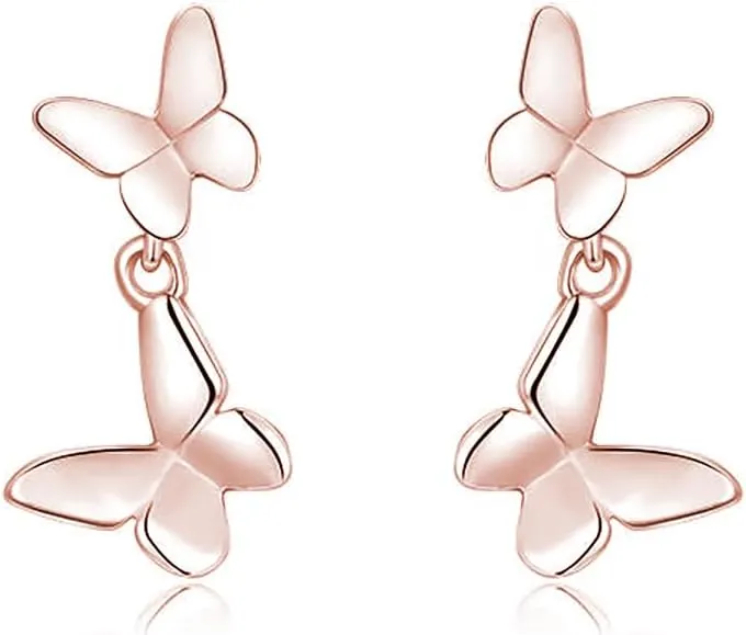 SLUYNZ Solid 925 Sterling Silver Tiny Butterfly Studs Earrings for Women Teens Double Butterfly Studs Earrings
