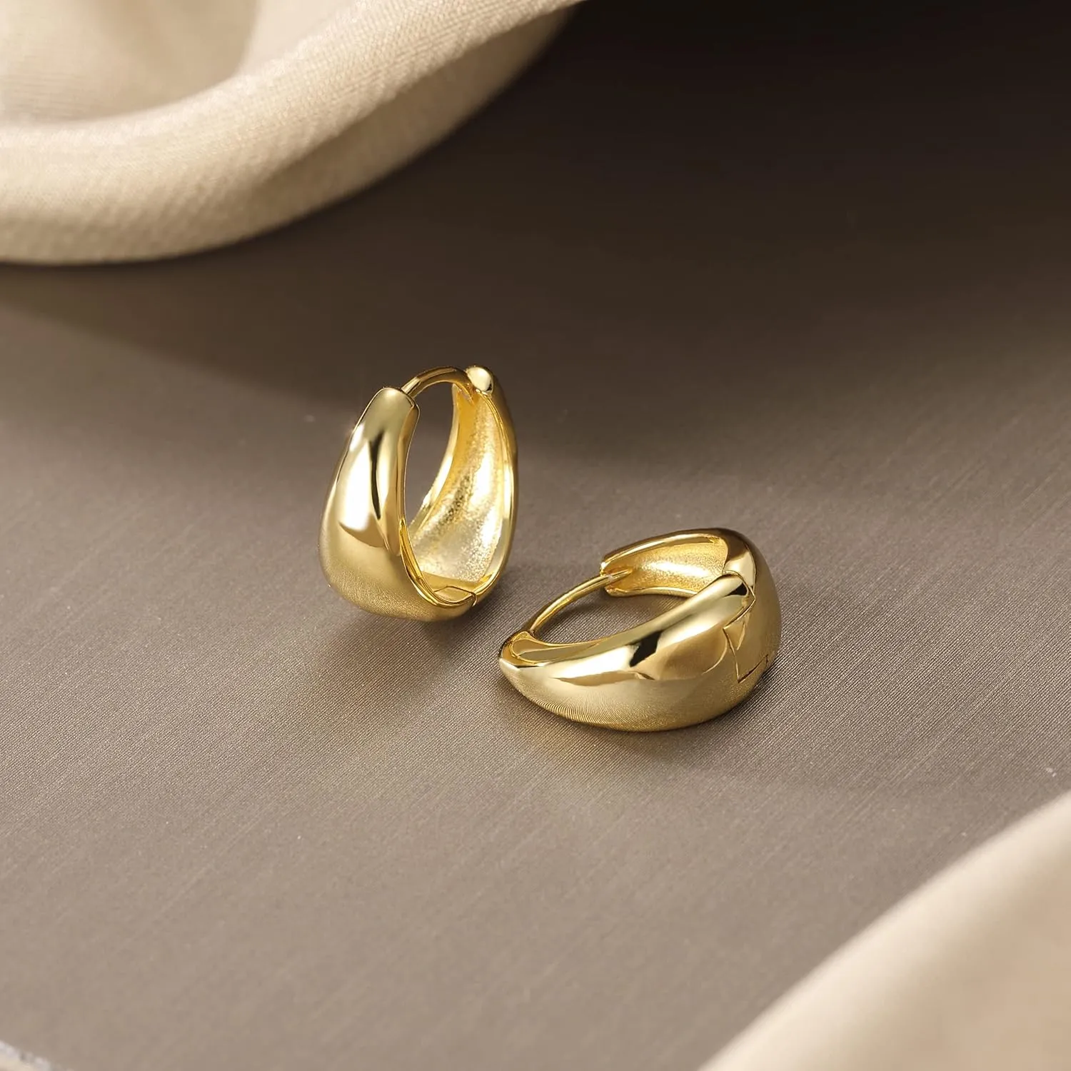 SLUYNZ Solid 925 Sterling Silver Waterdrop Hoop Earrings for Women Teens Teardrop Hoop Earrings Gold Chunky Hoop Earrings Half Hoop Earrings