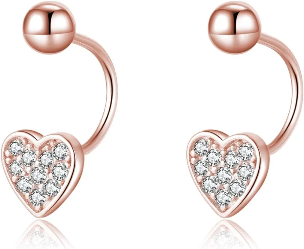 SLUYNZ Sterling Silver Small CZ Heart Half Hoop Earrings for Women Teens Love Half Hoop Earrings Cartilage Helix Piercing Ball Studs Earrings for Valentines Day