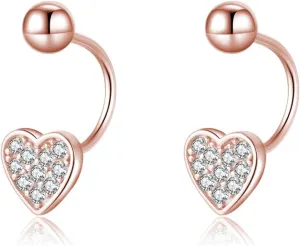 SLUYNZ Sterling Silver Small CZ Heart Half Hoop Earrings for Women Teens Love Half Hoop Earrings Cartilage Helix Piercing Ball Studs Earrings for Valentines Day
