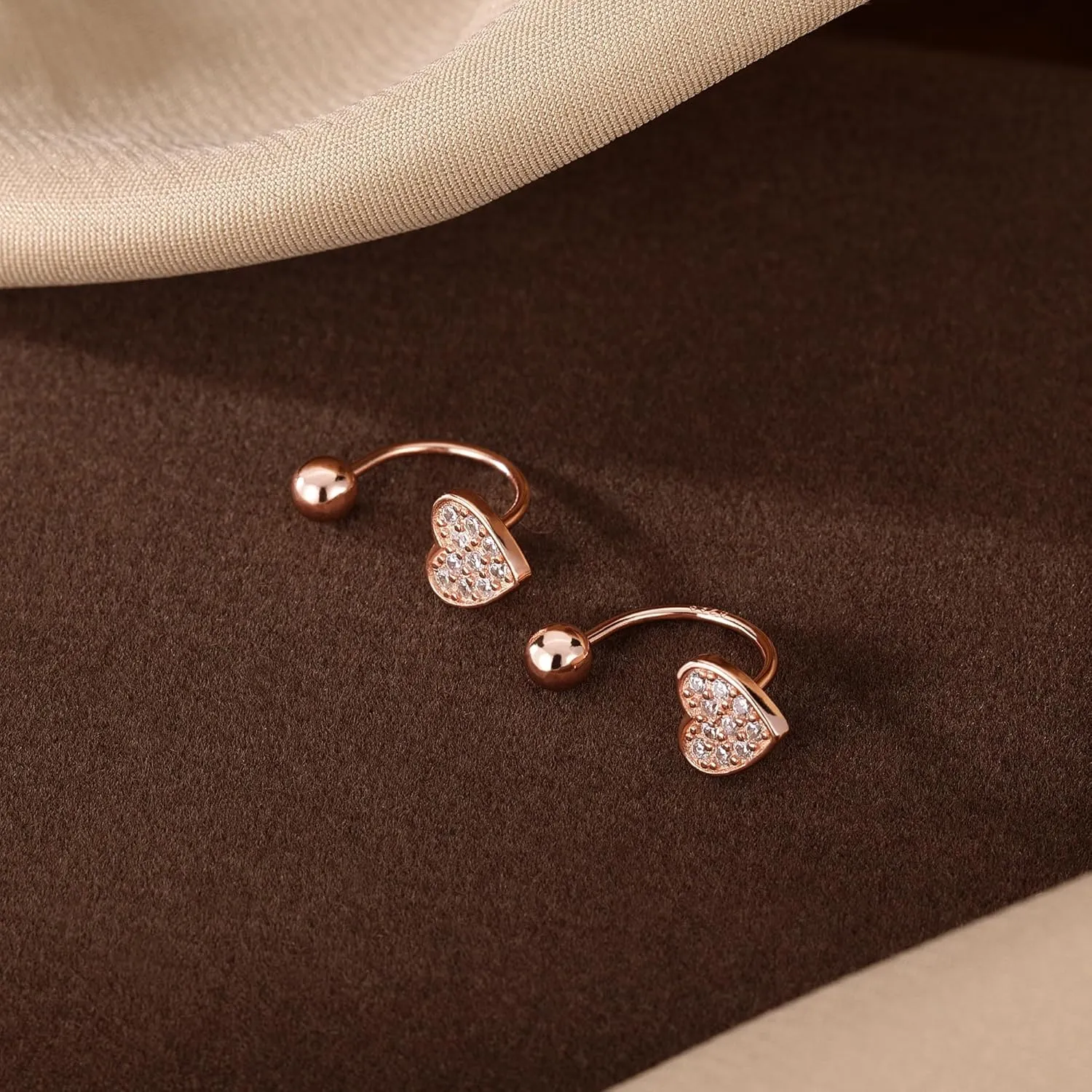 SLUYNZ Sterling Silver Small CZ Heart Half Hoop Earrings for Women Teens Love Half Hoop Earrings Cartilage Helix Piercing Ball Studs Earrings for Valentines Day