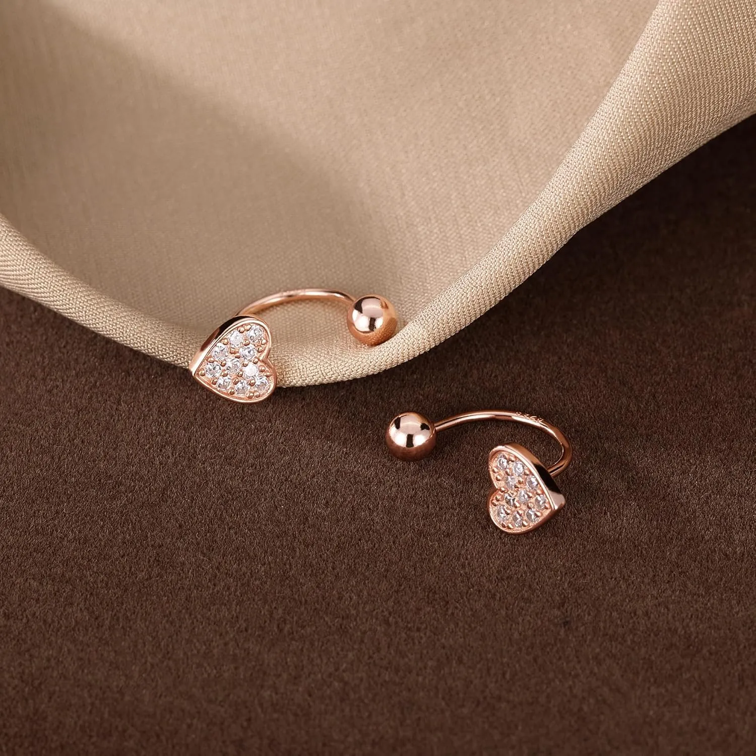 SLUYNZ Sterling Silver Small CZ Heart Half Hoop Earrings for Women Teens Love Half Hoop Earrings Cartilage Helix Piercing Ball Studs Earrings for Valentines Day