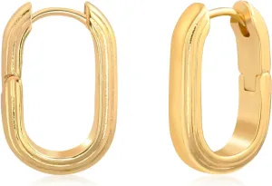 Small Chunky Gold Hoop Cartilage Earrings for Women 13mm Line Oval Huggie Earrings 14k Gold Plated Hoop