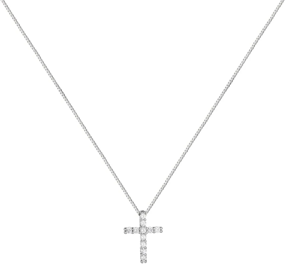 Small Cross Necklaces for Women Simulated Diamond Cross Pendant Dainty Necklace Cubic Zirconia Cross Necklace Silver