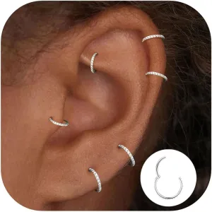 Small Gold Hoop Cartilage Earrings For Women Huggie Helix Conch Piercing Jewelry Hypoallergenic Titanium 14k Gold Plated Silver CZ Surgical Steel Sets