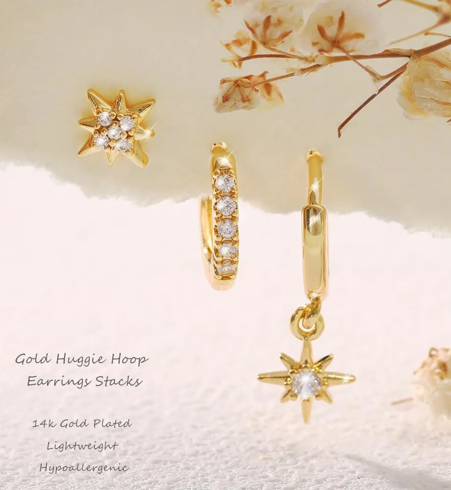 Small Gold Hoop Earring Sets for Women Trendy, Dainty Stud Earrings 14K Gold Plated Hypoallergenic Cartilage Dangle Huggies Hoop Earring Stacks Gold Jewelry for Women Girls Gifts